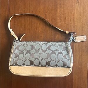 Coach Monogram Canvas Shoulder Bag in Brown and Tan